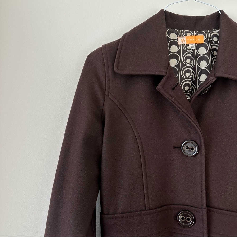 Tulle Anthropologie Vintage Peacoat Brown Coat Retro Patterned Winter Outerwear - Picture 12 of 16
